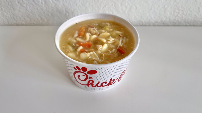 Chicken noodle soup in a container