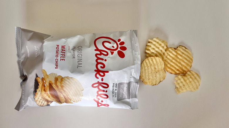 Original waffle potato chips on a table