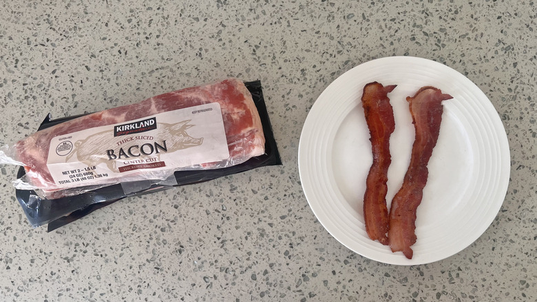 Hickory Smoked Thick Sliced Bacon slices on a plate