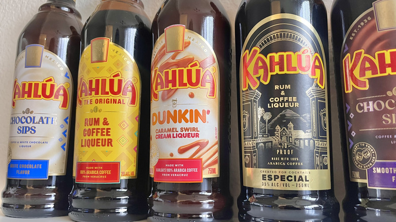 Close up of different Kahlúa bottles