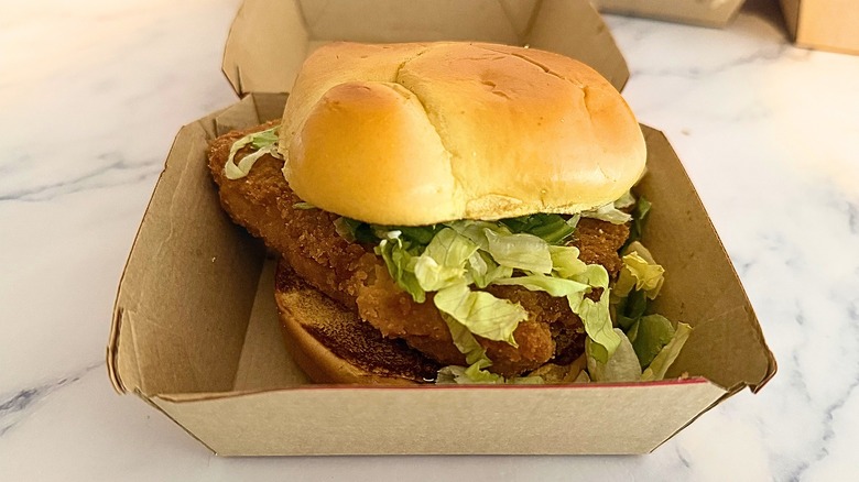 Wendy's Classic Chicken Sandwich in box on marble surface