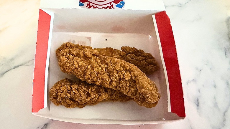 Wendy's Chicken Tenders in box on marble surface