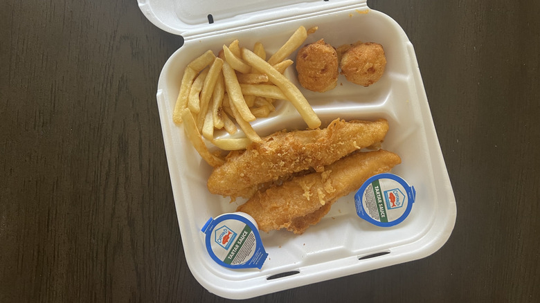 Captain D's two piece fish and fries meal in to-go box