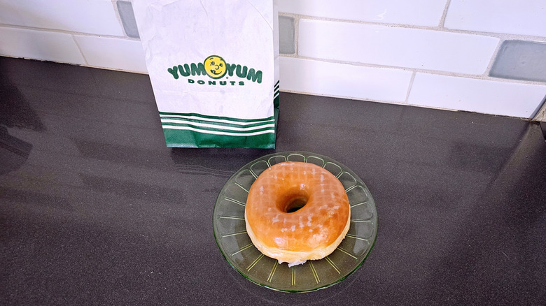Glazed donut with Yum Yum bag