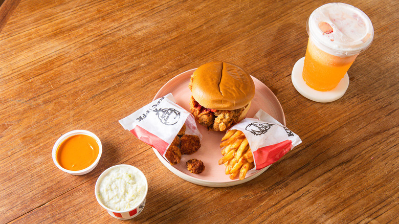 The Flamin' Hot Chicken Sandwich Box Meal on a table