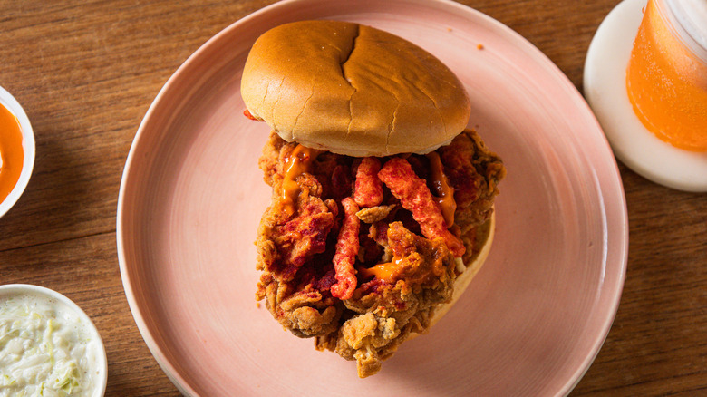 Overhead view of the Flamin' Hot Chicken Sandwich