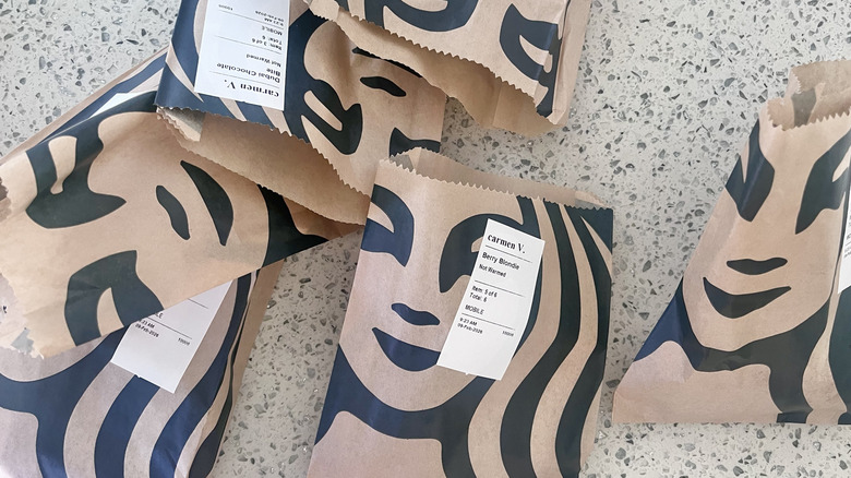 Starbucks paper wrappers on a counter