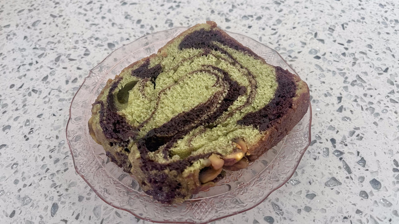 Chocolate Pistachio Loaf on a plate