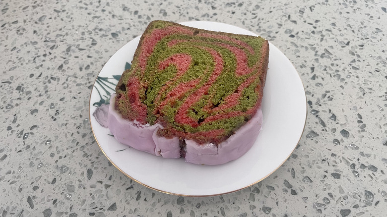 Strawberry Matcha Loaf slice on plate