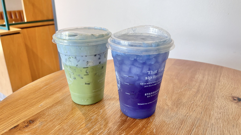 Two drinks in a Starbucks cafe table