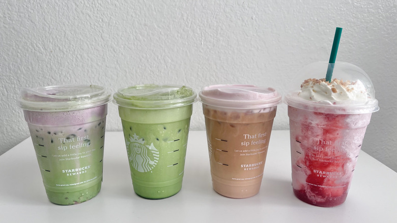 Side view of the Starbucks holiday drinks