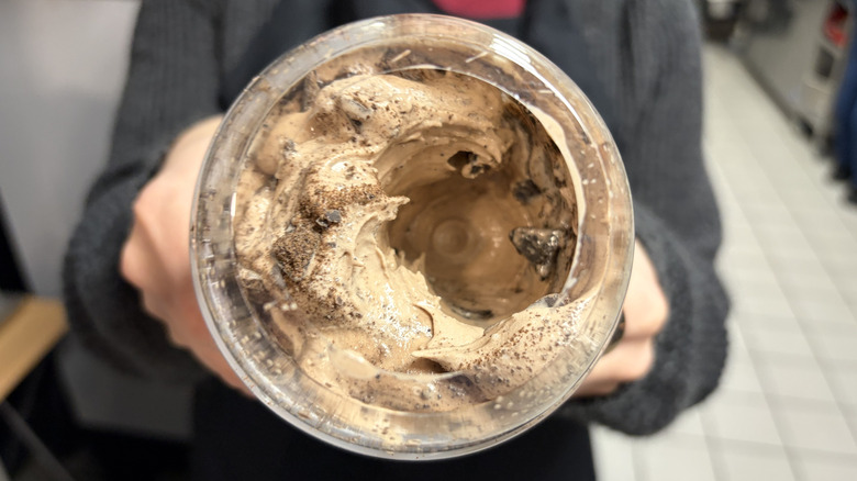 Top view of the new Girl Scouts Thin Mints Chocolate Frosty Fusion at Wendy's