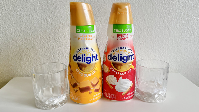 International Delight creamer bottles on a table