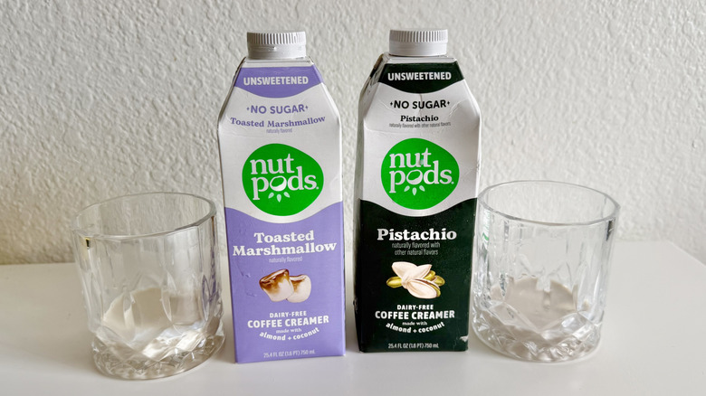 Nutpods almond coconut creamers on a table
