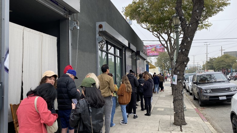 line at Courage Bagels