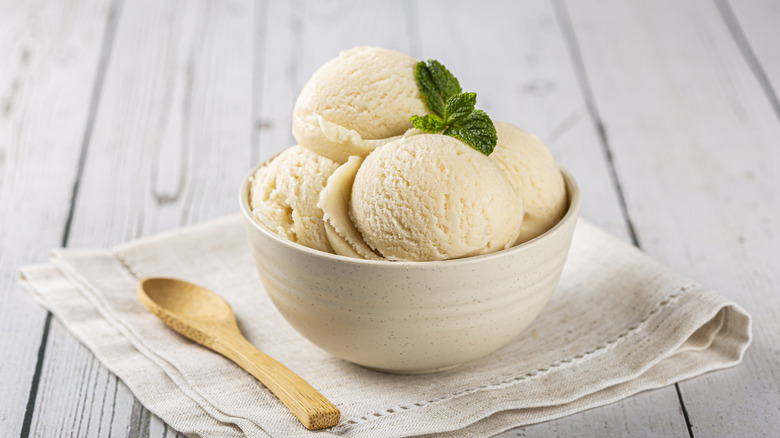 Vanilla ice cream in bowl
