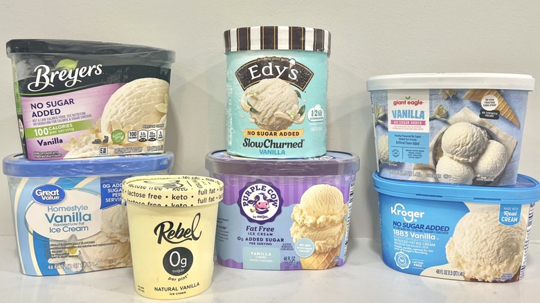 7 different zero sugar added vanilla ice cream brands.