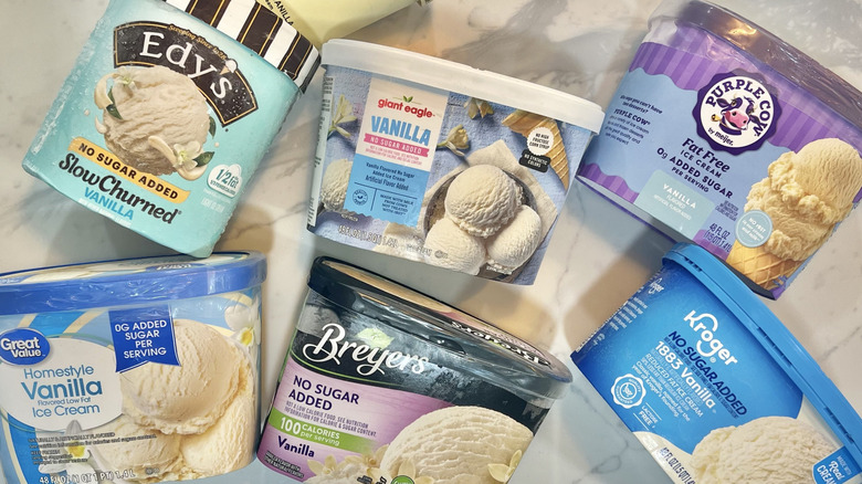 7 different zero sugar vanilla ice cream brands.