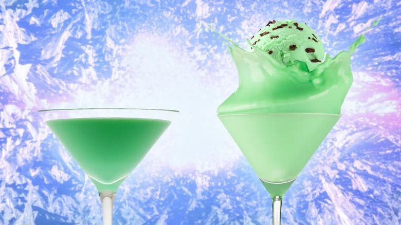 Mint ice cream in grasshopper cocktail