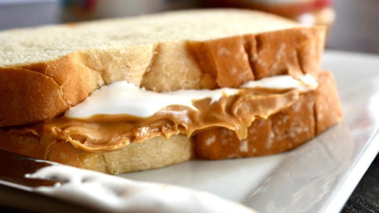 Fluffernutter sandwich closeup