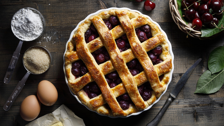 Cherry pie with eggs and flour