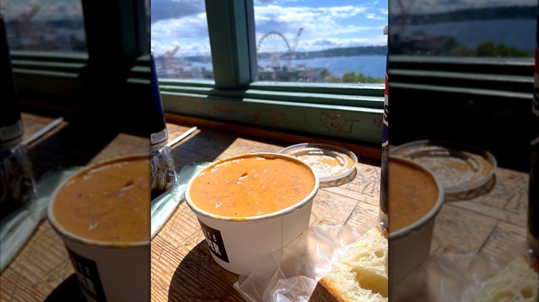 Pike Place Chowder smoked salmon chowder at Pike Place Market