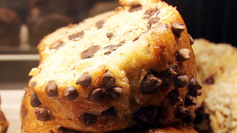 Close-up of a piece of Starbucks chocolate chip banana bread