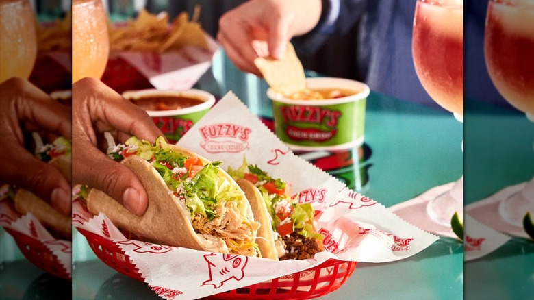 tacos from Fuzzy's Taco Shop with margarita
