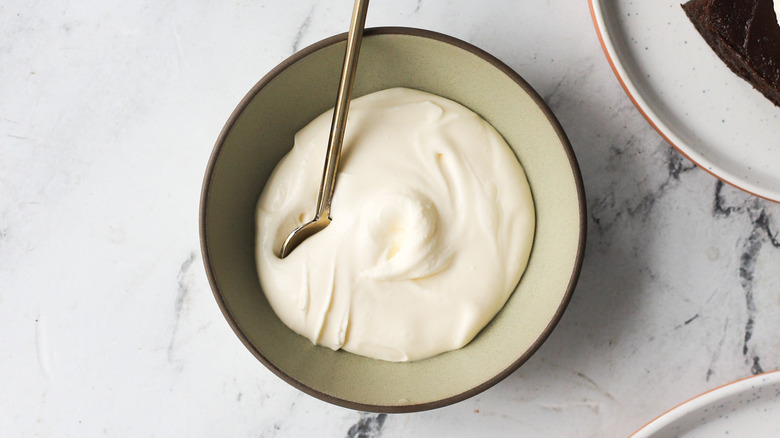 Homemade crème fraîche in a bowl