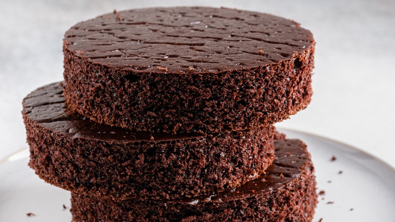 Chocolate sponge cakes cut in circles