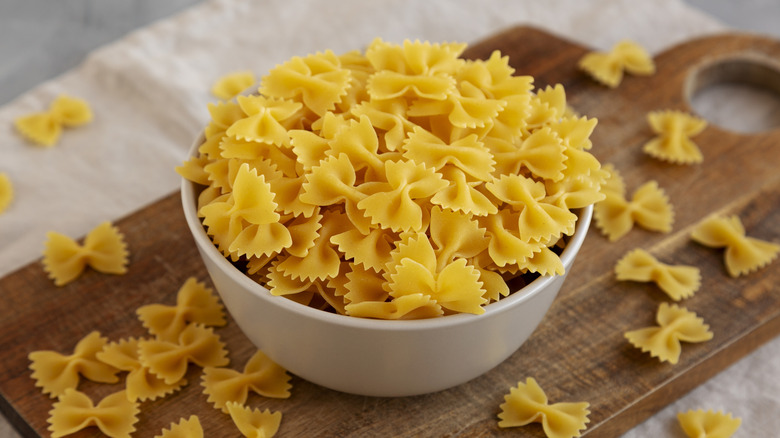 bowl of dried bowtie noodles