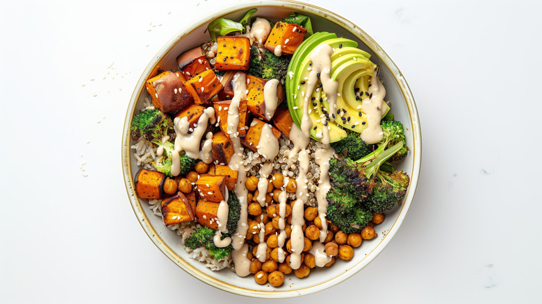 healthy Buddha bowl made with brown rice