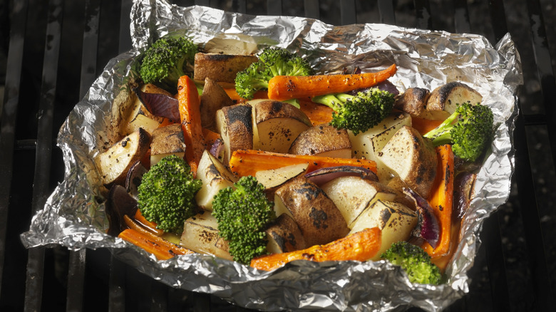 Veggies in foil on grill
