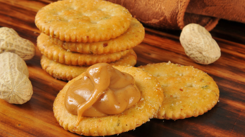 peanut butter on Ritz cracker