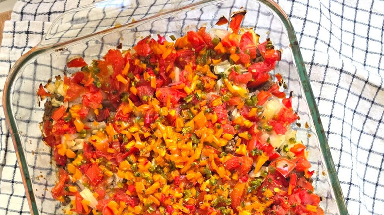 On overhead shot of Dolly Parton's five-layer casserole