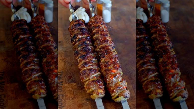 Ground beef and potato kebabs, grilled on the bbq