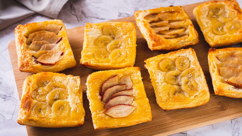 upside down puff pastries with different toppings