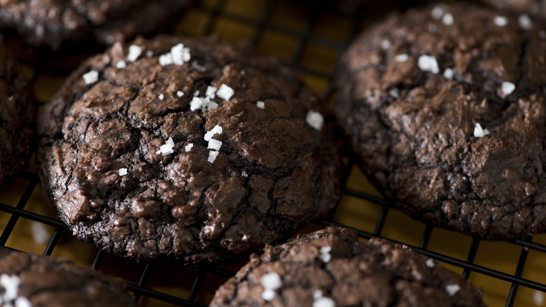 Baked chocolate cookies with salt