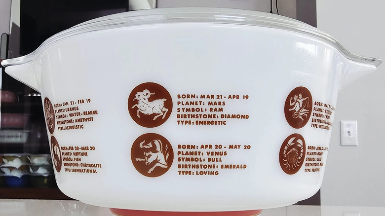 Pyrex dish with zodiac designs