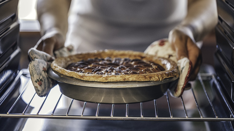 Crispy crusted pie in aluminum pan