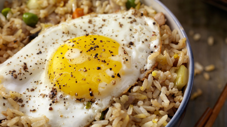 fried egg over rice