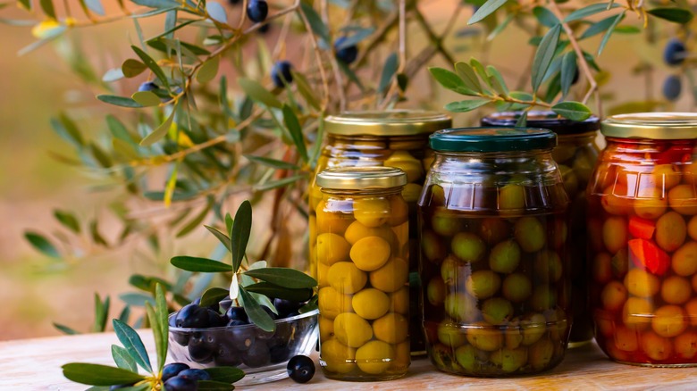 Jarred olives in brine