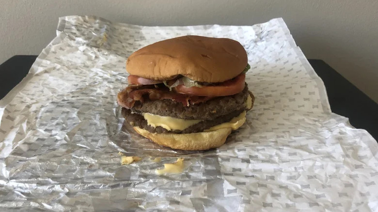 SuperSonic bacon cheeseburger in the wrapping