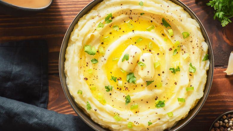 Close up of buttery mashed potatoes
