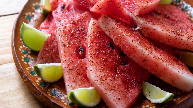 Watermelon with chili powder and lime