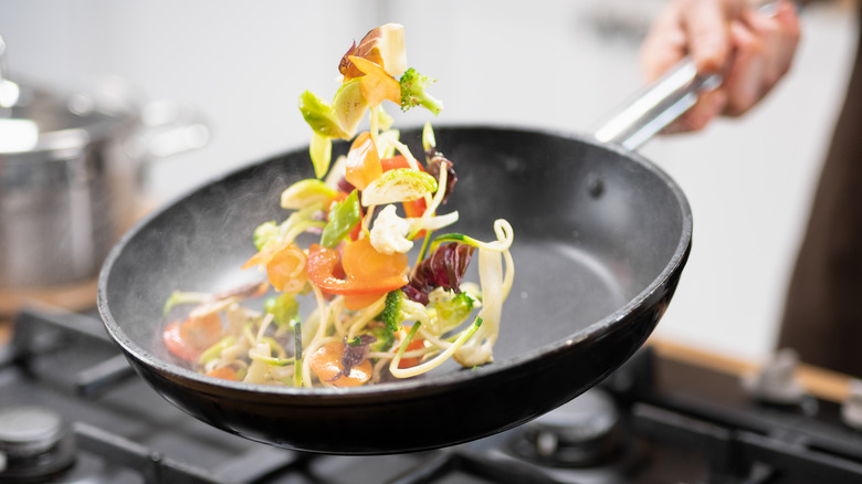 vegetables sauteed in wok