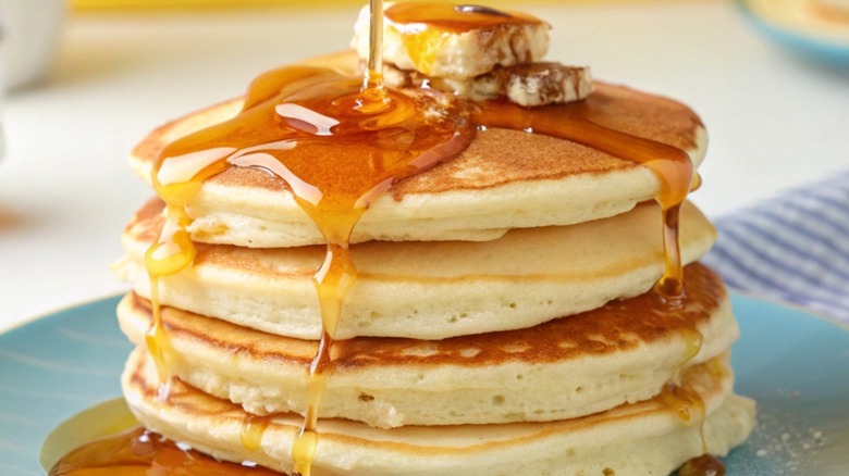 Fresh stack of thick pancakes