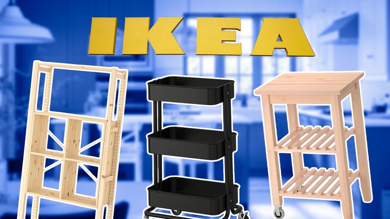 Three wooden shelves on a blue background