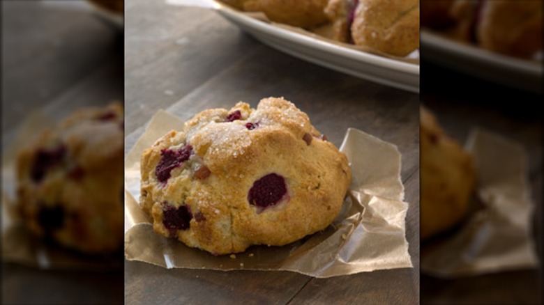Raspberry scone from Starbucks on parchment paper