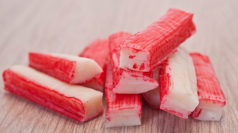 Imitation crab sticks on counter